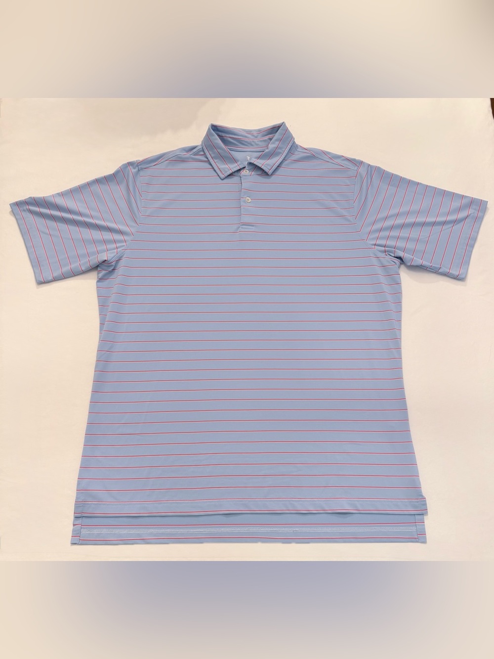 Fairway & Greene Light Blue & Red Striped Performance Polo Shirt Size L